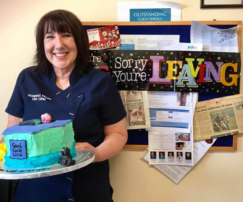 Our lovely receptionist Lisa leaves Prospect House Vets after 33 years dedicated service