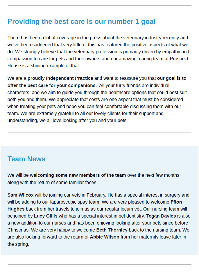 Winter Newsletter Prospect House Vets